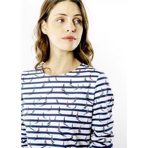SAINT JAMES 🇫🇷 Blue White Breton Stripes Sailboats Long Sleeve Cotton Tee S…